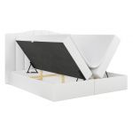 Łóżko do sypialni kontynentalne z materacem sprężynowym LINATE 120x200, wysokie, przeszywane wezgłowie, biała ecoskóra