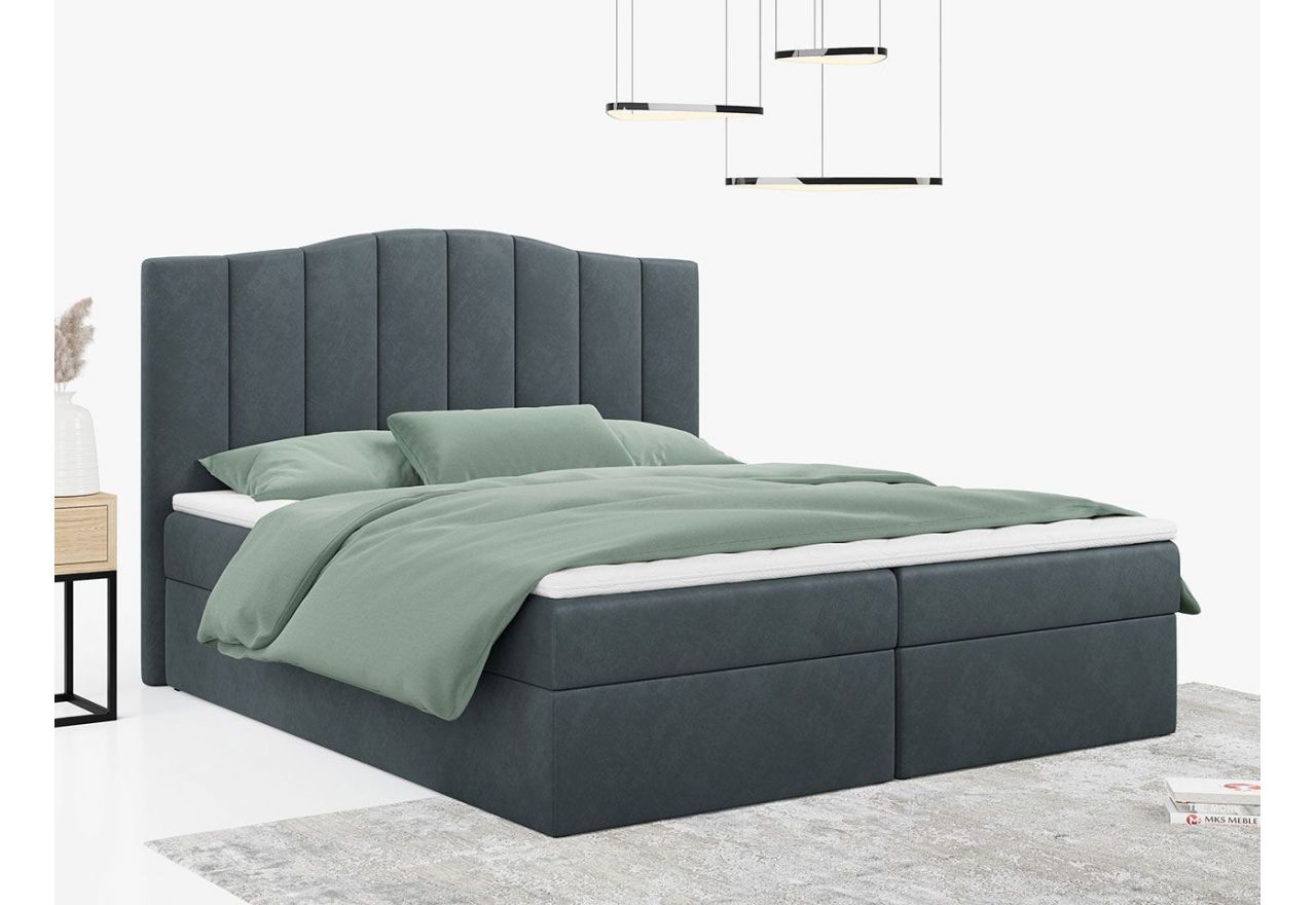 Łóżko do sypialni kontynentalne z materacem sprężynowym LINATE 120x200, wysokie, przeszywane wezgłowie, biała ecoskóra