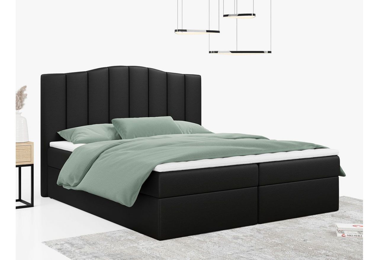 Łóżko do sypialni kontynentalne z materacem sprężynowym LINATE 120x200, wysokie, przeszywane wezgłowie, biała ecoskóra