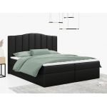 Łóżko do sypialni kontynentalne z materacem sprężynowym LINATE 120x200, wysokie, przeszywane wezgłowie, biała ecoskóra