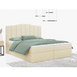 Łóżko do sypialni kontynentalne z materacem sprężynowym LINATE 120x200, wysokie, przeszywane wezgłowie, biała ecoskóra