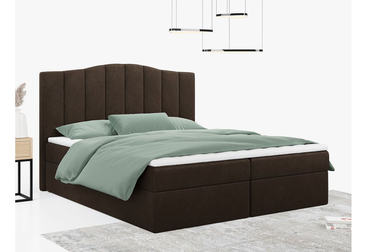 Łóżko do sypialni kontynentalne z materacem sprężynowym LINATE 120x200, wysokie, przeszywane wezgłowie, biała ecoskóra