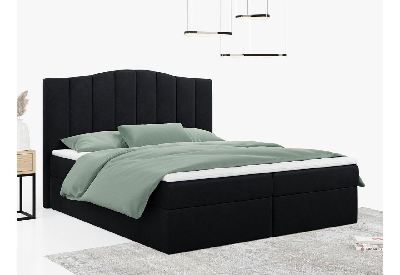 Łóżko do sypialni kontynentalne z materacem sprężynowym LINATE 120x200, wysokie, przeszywane wezgłowie, biała ecoskóra