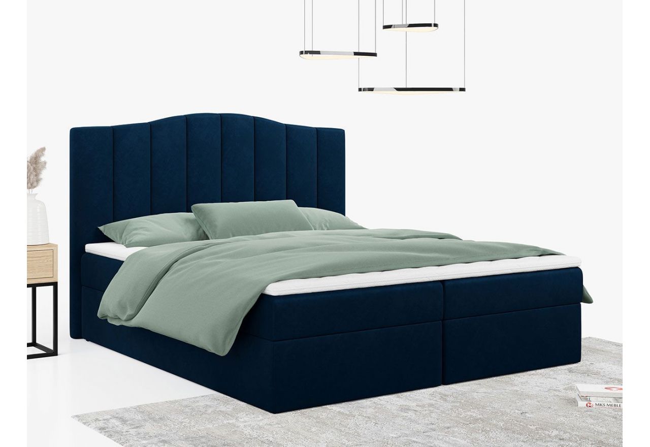 Łóżko do sypialni kontynentalne z materacem sprężynowym LINATE 120x200, wysokie, przeszywane wezgłowie, biała ecoskóra