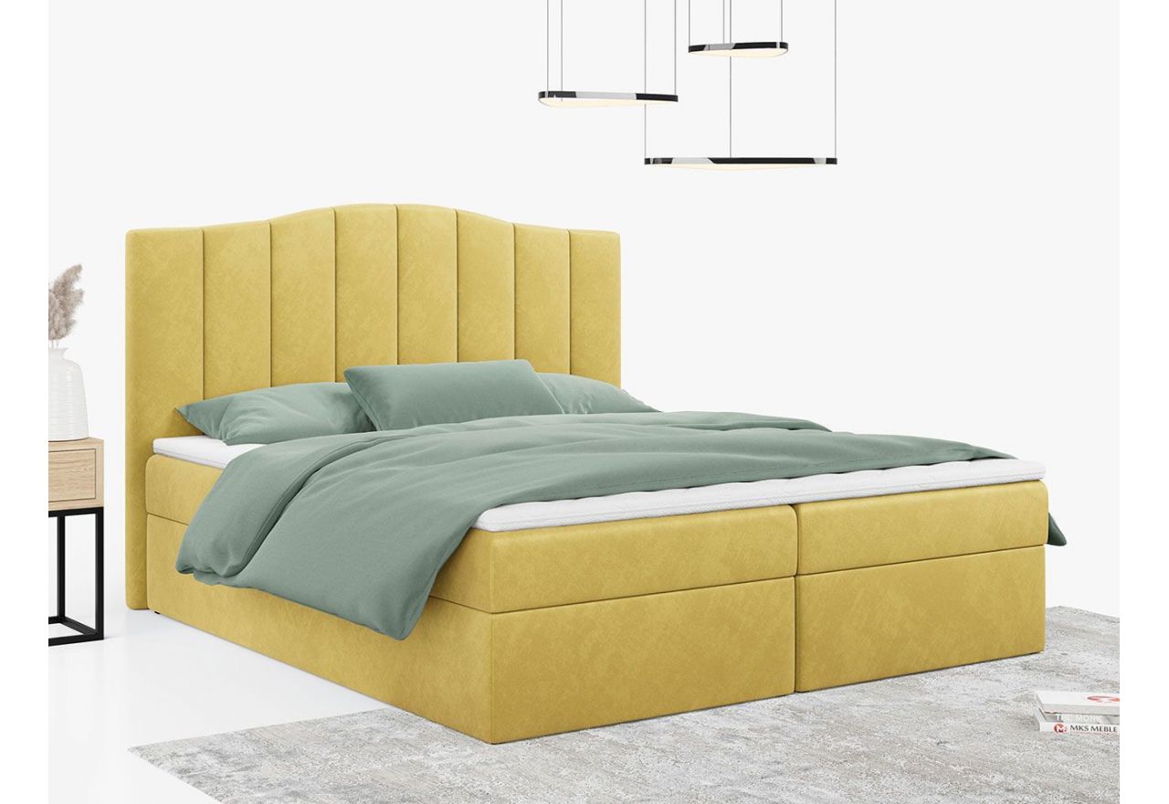 Łóżko do sypialni kontynentalne z materacem sprężynowym LINATE 120x200, wysokie, przeszywane wezgłowie, biała ecoskóra