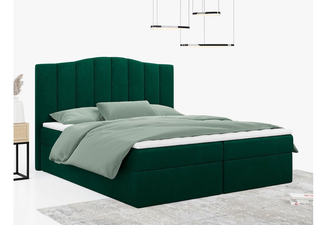 Łóżko do sypialni kontynentalne z materacem sprężynowym LINATE 120x200, wysokie, przeszywane wezgłowie, biała ecoskóra