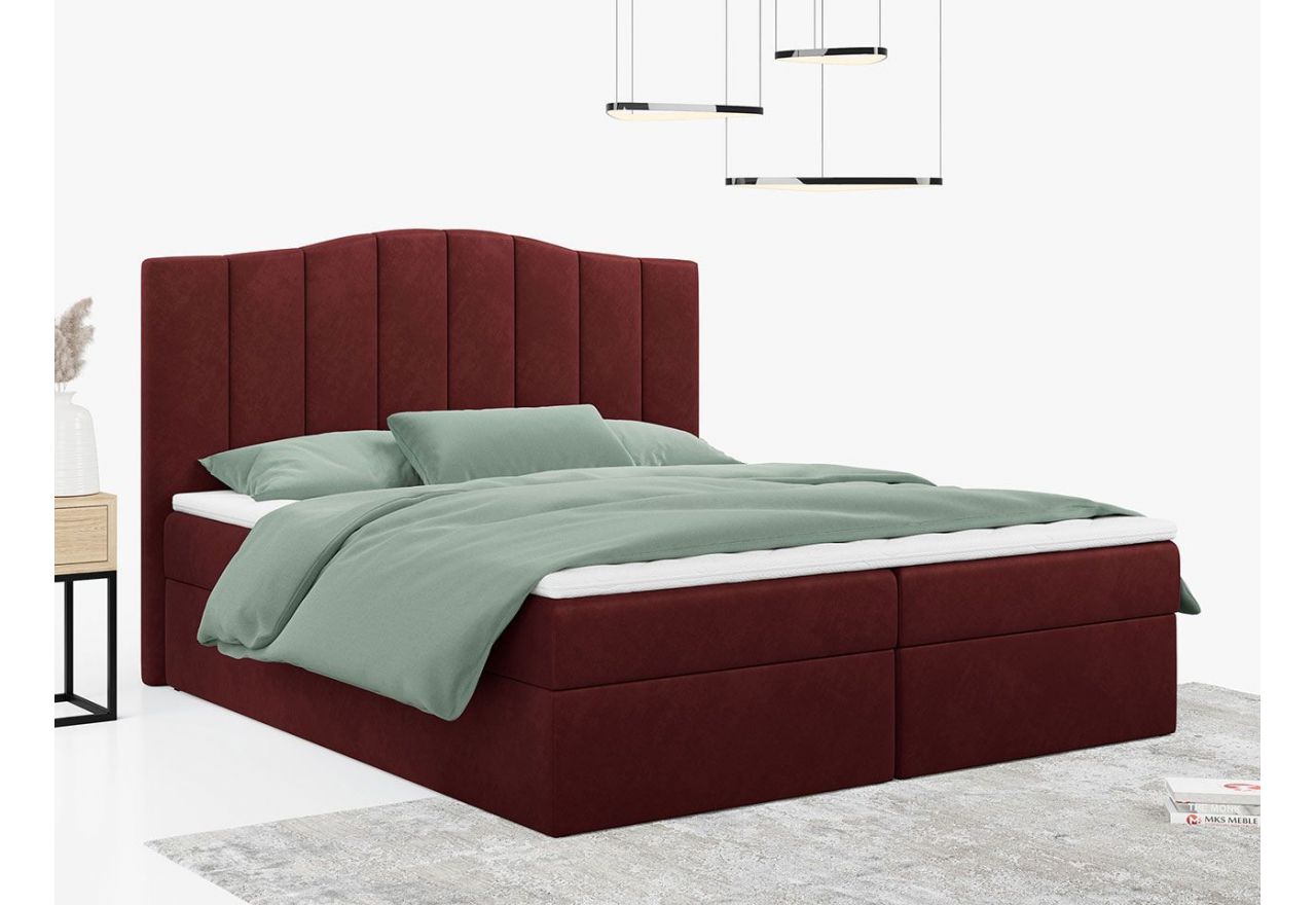 Łóżko do sypialni kontynentalne z materacem sprężynowym LINATE 120x200, wysokie, przeszywane wezgłowie, biała ecoskóra