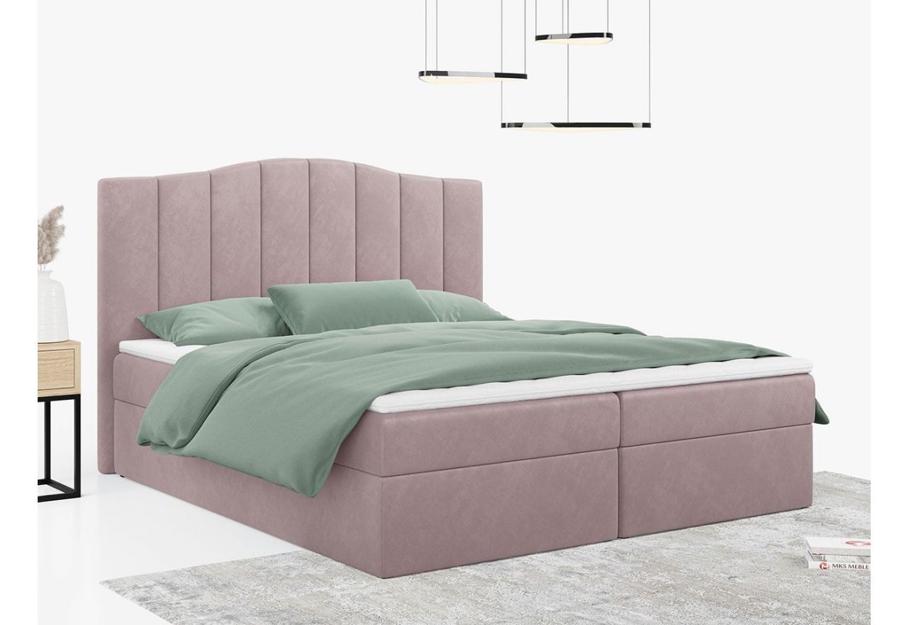 Łóżko do sypialni kontynentalne z materacem sprężynowym LINATE 120x200, wysokie, przeszywane wezgłowie, biała ecoskóra