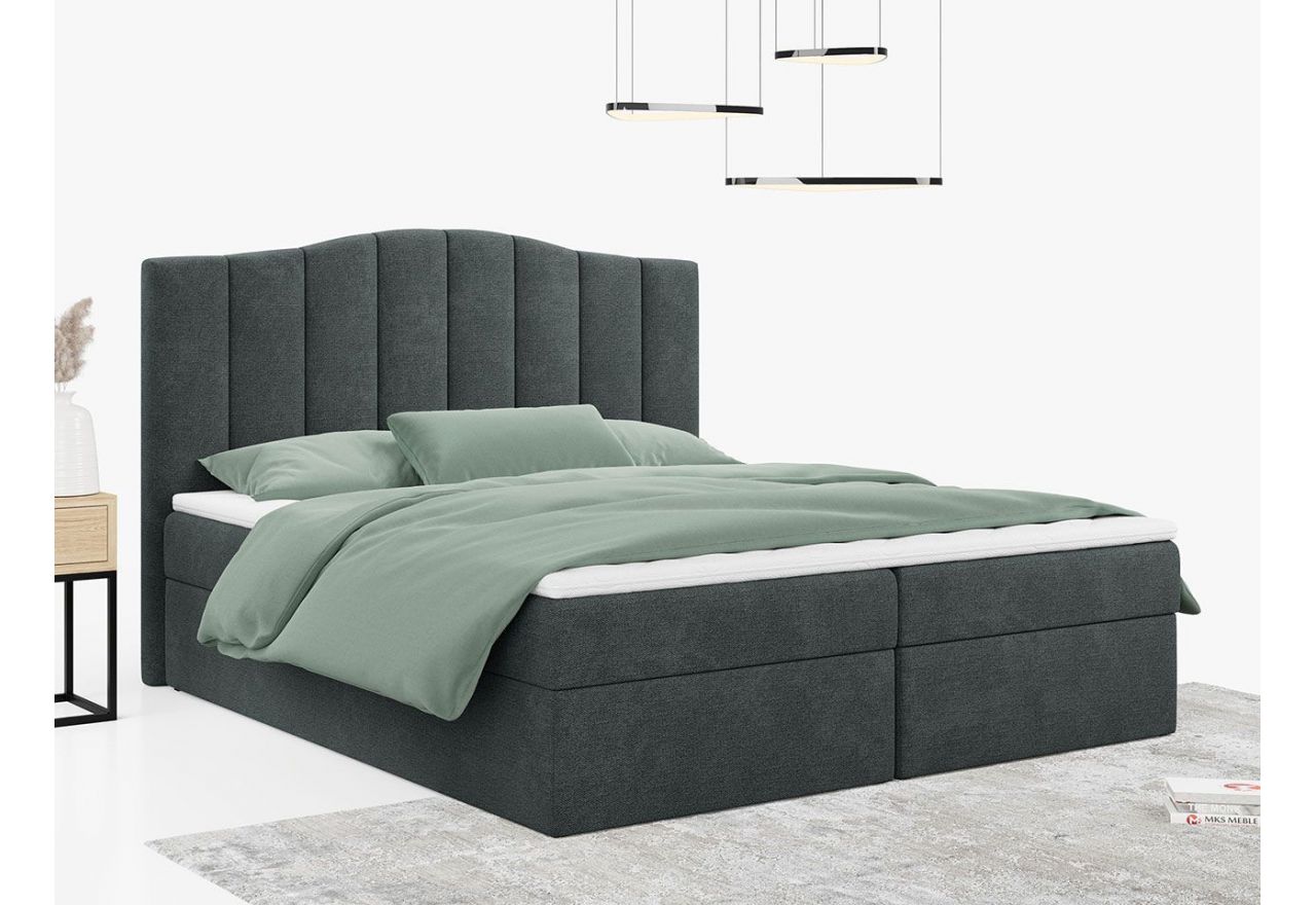 Łóżko do sypialni kontynentalne z materacem sprężynowym LINATE 120x200, wysokie, przeszywane wezgłowie, biała ecoskóra