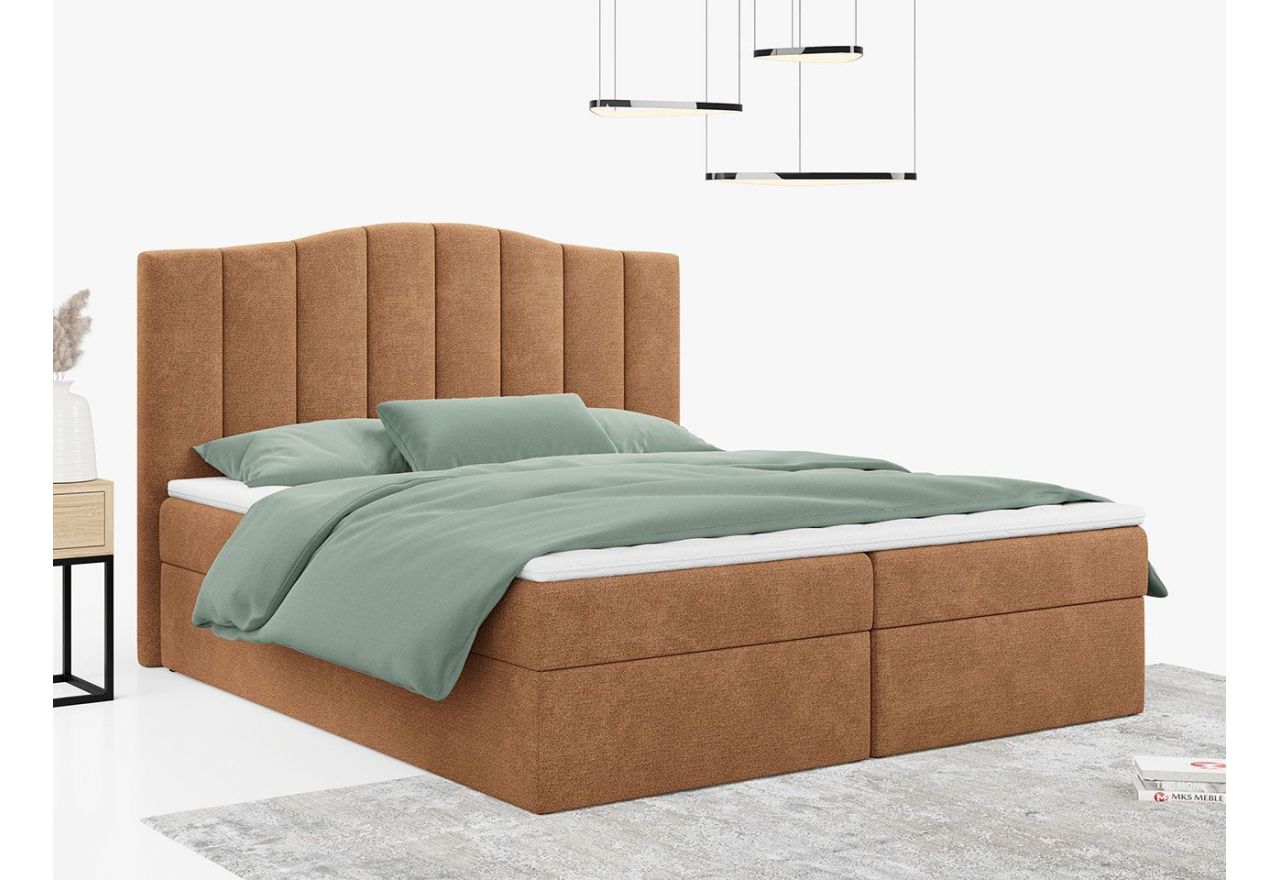 Łóżko do sypialni kontynentalne z materacem sprężynowym LINATE 120x200, wysokie, przeszywane wezgłowie, biała ecoskóra