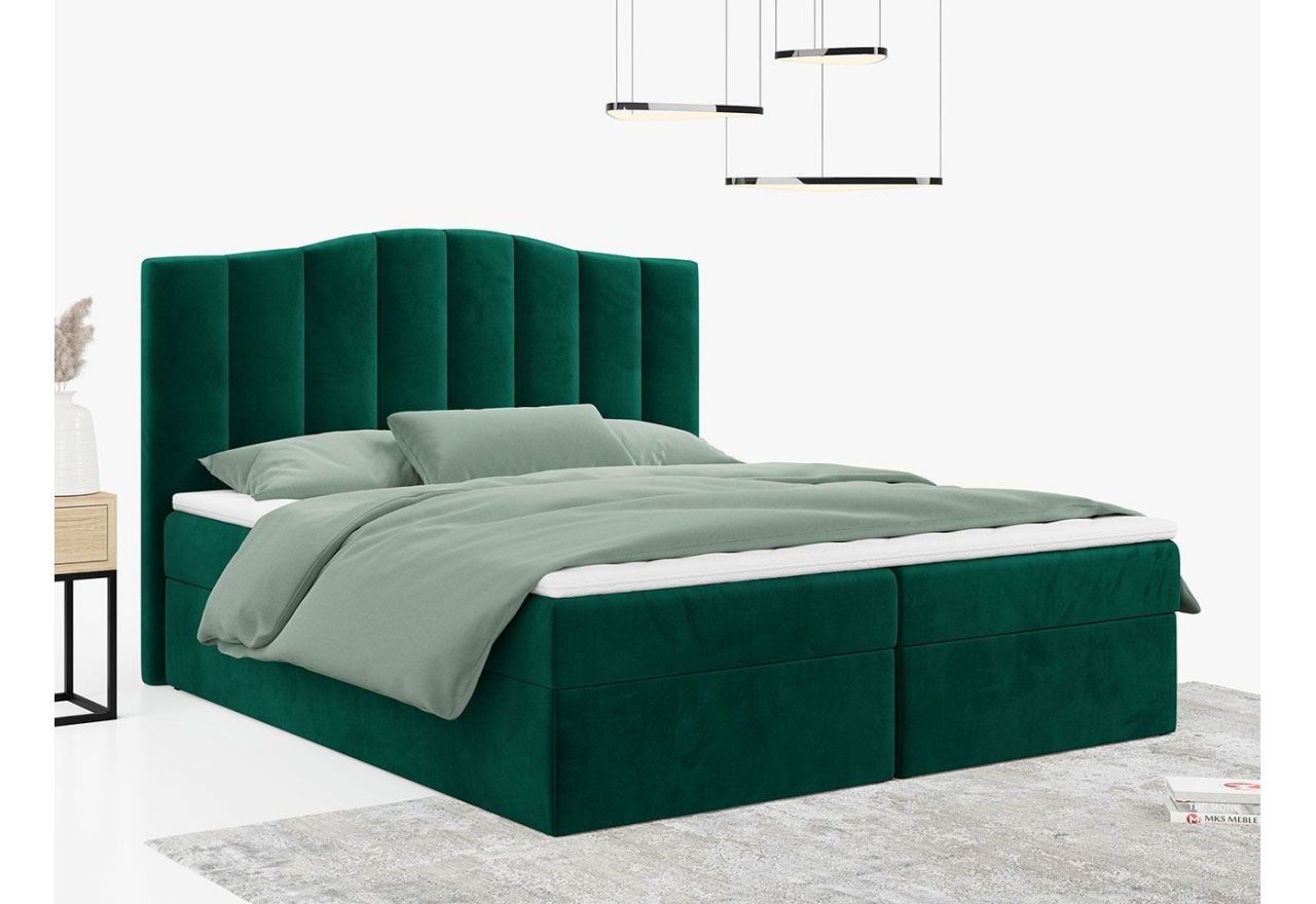 Łóżko do sypialni kontynentalne z materacem sprężynowym LINATE 120x200, wysokie, przeszywane wezgłowie, biała ecoskóra