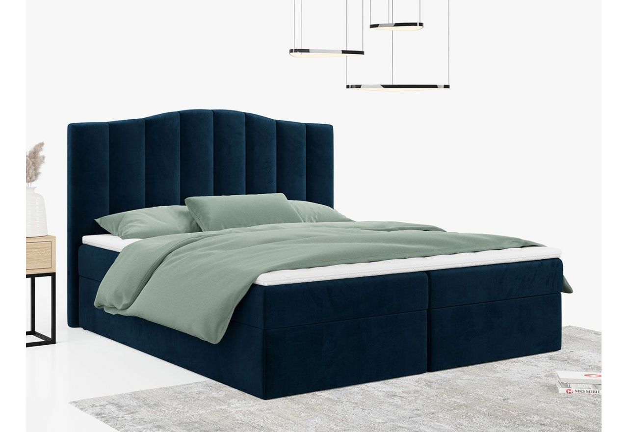 Łóżko do sypialni kontynentalne z materacem sprężynowym LINATE 120x200, wysokie, przeszywane wezgłowie, biała ecoskóra