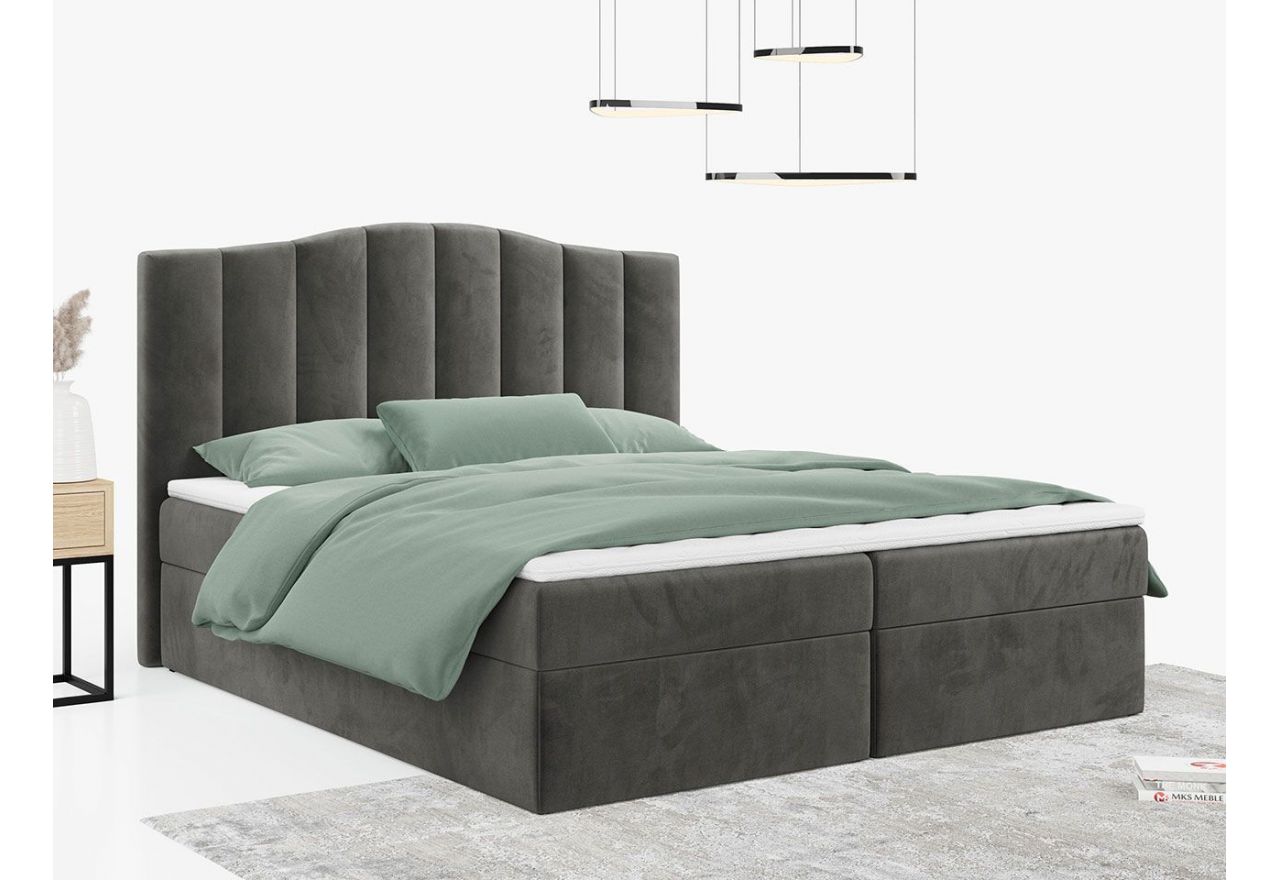 Łóżko do sypialni kontynentalne z materacem sprężynowym LINATE 120x200, wysokie, przeszywane wezgłowie, biała ecoskóra