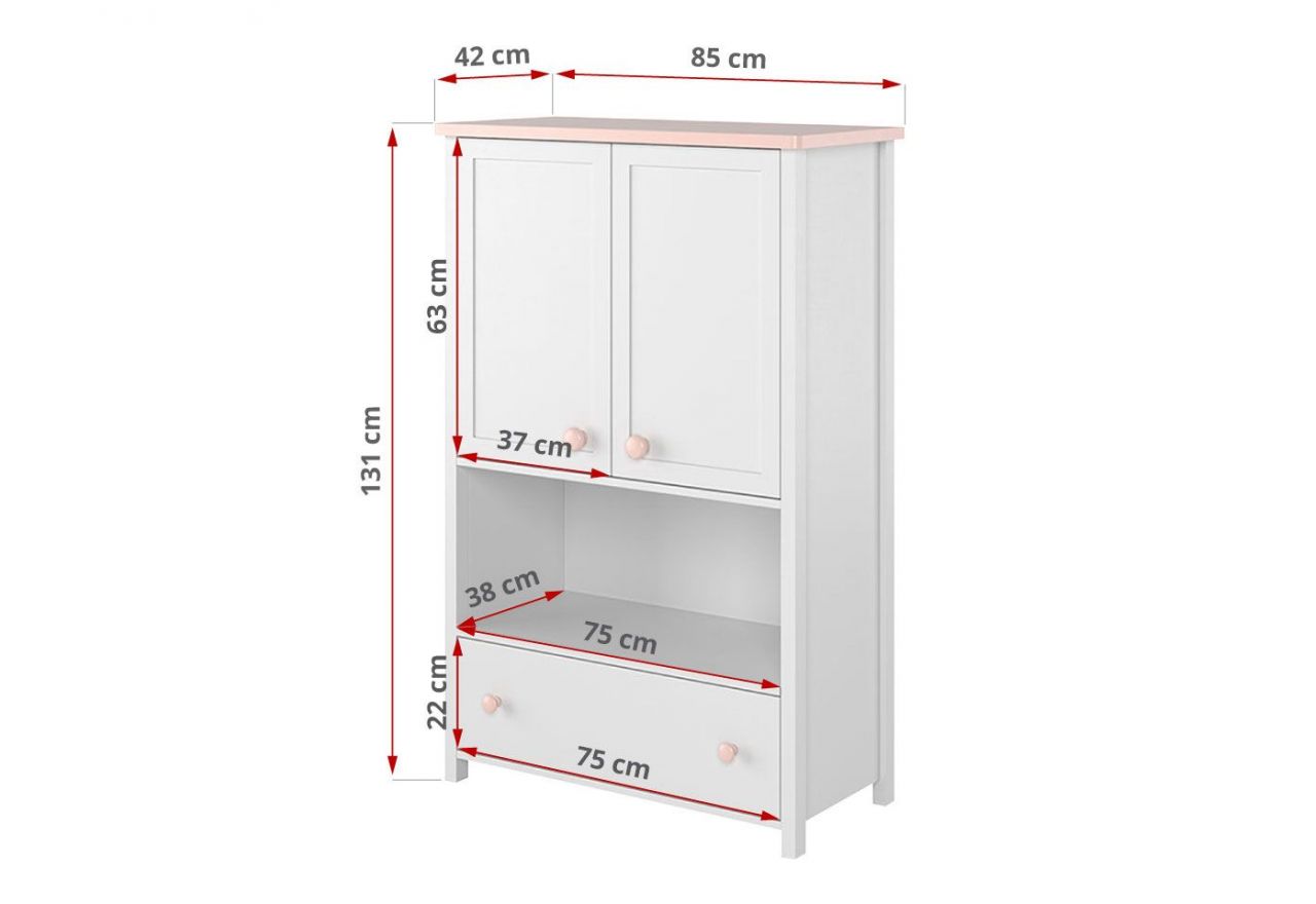 Funkcjonalny zestaw mebli do pokoju dziecięcego z łóżkiem 90x200 cm NABLO biel alpejska/róż