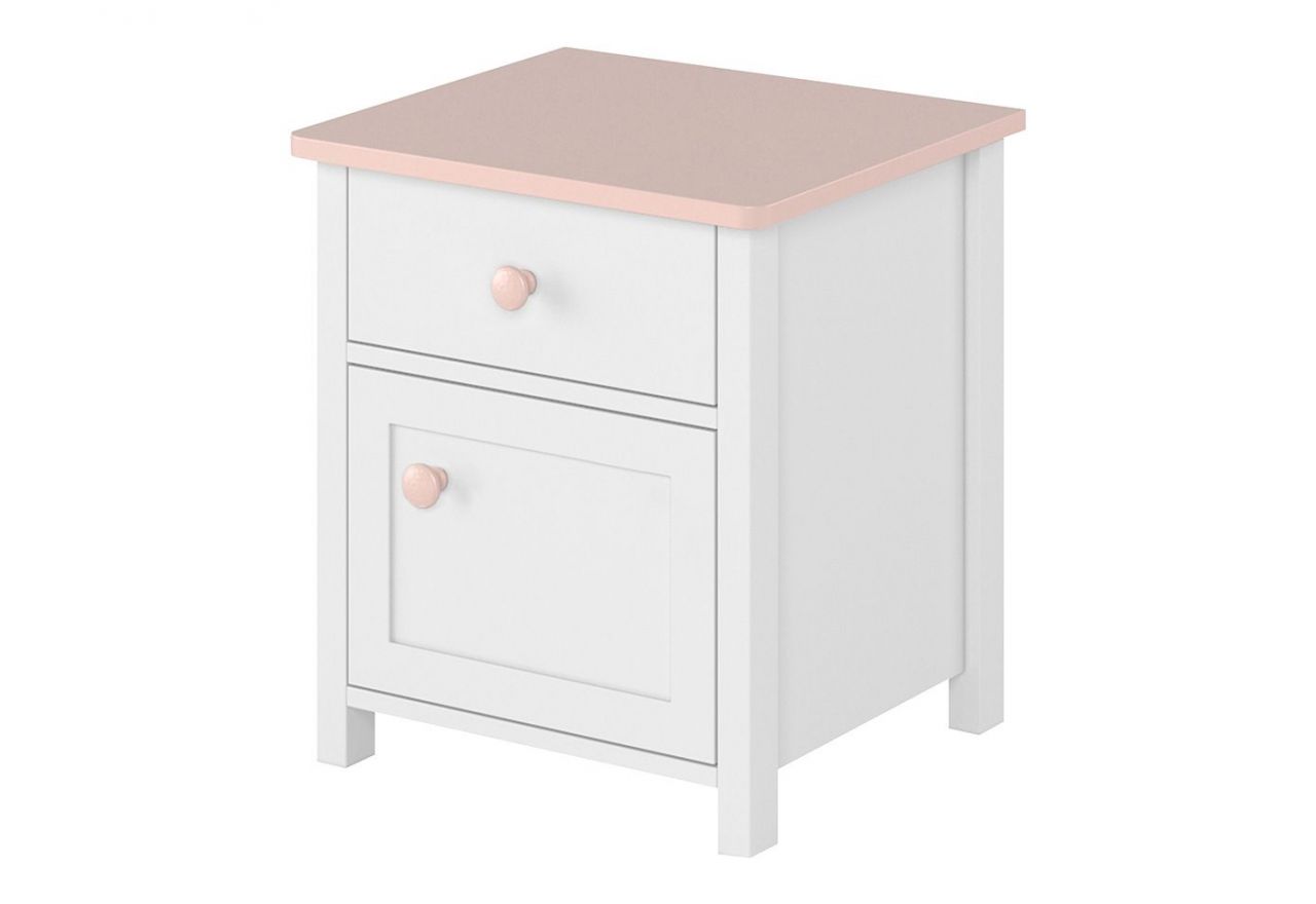 Funkcjonalny zestaw mebli do pokoju dziecięcego z łóżkiem 90x200 cm NABLO biel alpejska/róż