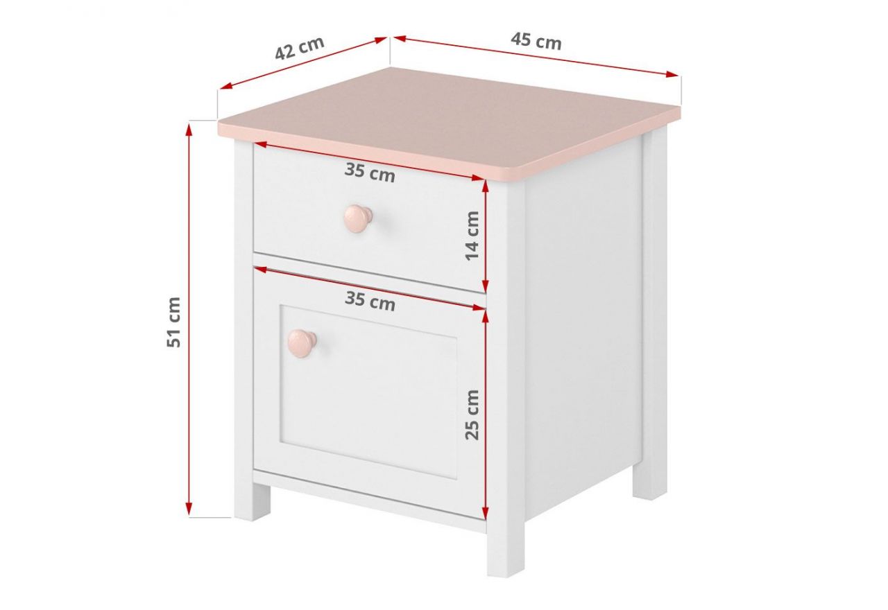Funkcjonalny zestaw mebli do pokoju dziecięcego z łóżkiem 90x200 cm NABLO biel alpejska/róż