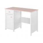 Funkcjonalny zestaw mebli do pokoju dziecięcego z łóżkiem 90x200 cm NABLO biel alpejska/róż