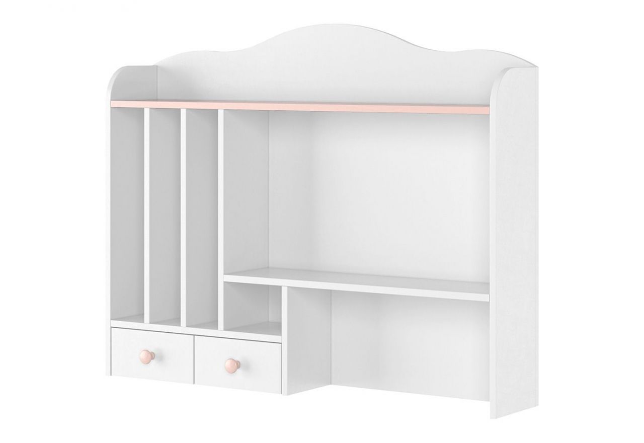 Funkcjonalny zestaw mebli do pokoju dziecięcego z łóżkiem 90x200 cm NABLO biel alpejska/róż
