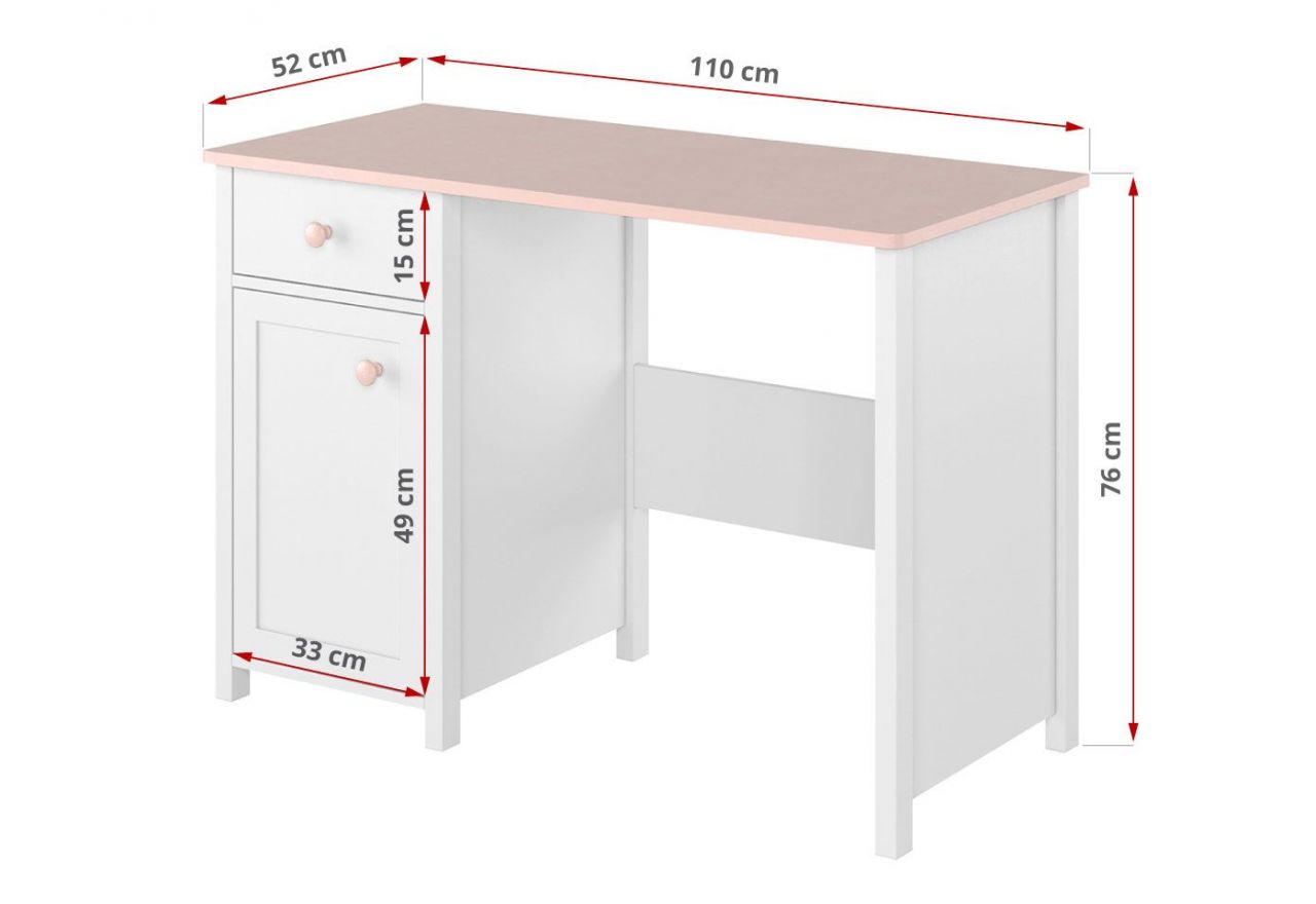 Funkcjonalny zestaw mebli do pokoju dziecięcego z łóżkiem 90x200 cm NABLO biel alpejska/róż