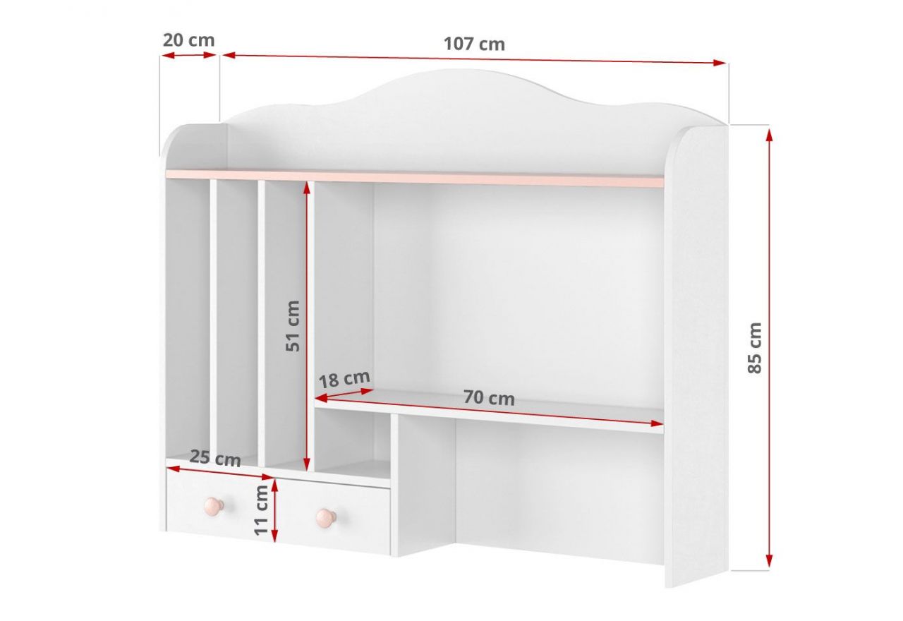 Funkcjonalny zestaw mebli do pokoju dziecięcego z łóżkiem 90x200 cm NABLO biel alpejska/róż