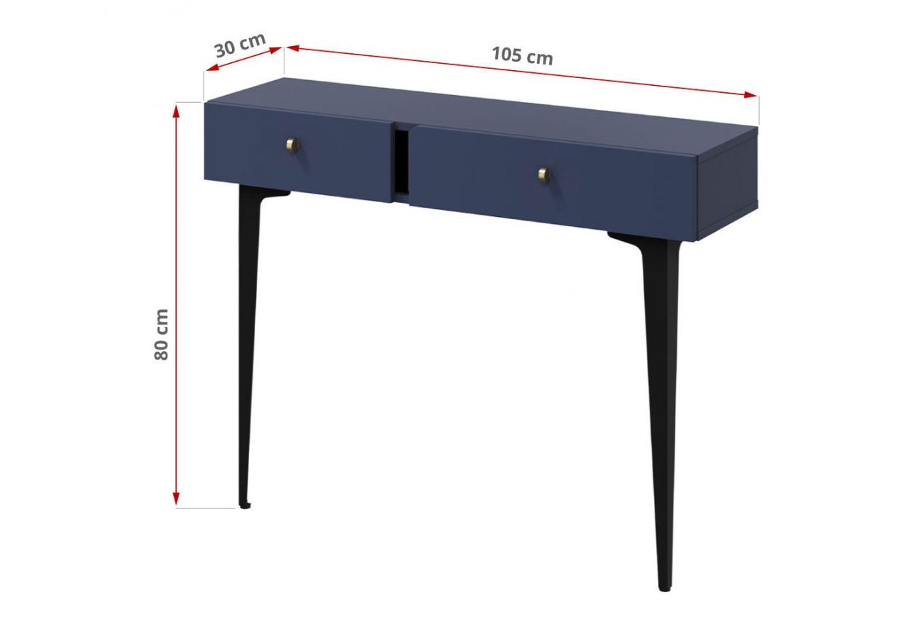 Konsola z szufladami CORSU do salonu i przedpokoju, na czarnych metalowych nogach