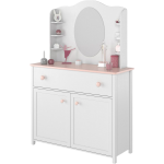 Dziewczęca toaletka z komodą i lustrem NABLO, biały zestaw mebli do pokoju dziecięcego