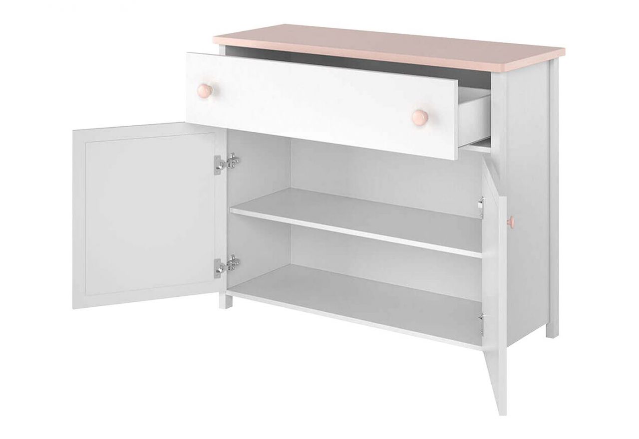Dziewczęca toaletka z komodą i lustrem NABLO, biały zestaw mebli do pokoju dziecięcego