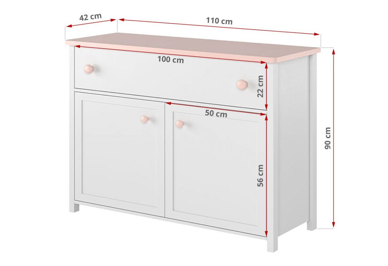 Dziewczęca toaletka z komodą i lustrem NABLO, biały zestaw mebli do pokoju dziecięcego