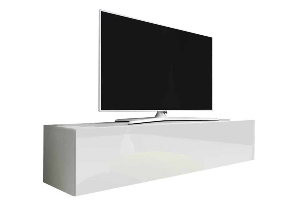 Wisząca szafka pod telewizor 100 cm w nowoczesnym stylu - RTV 8 Biały / Biały połysk - OUTLET