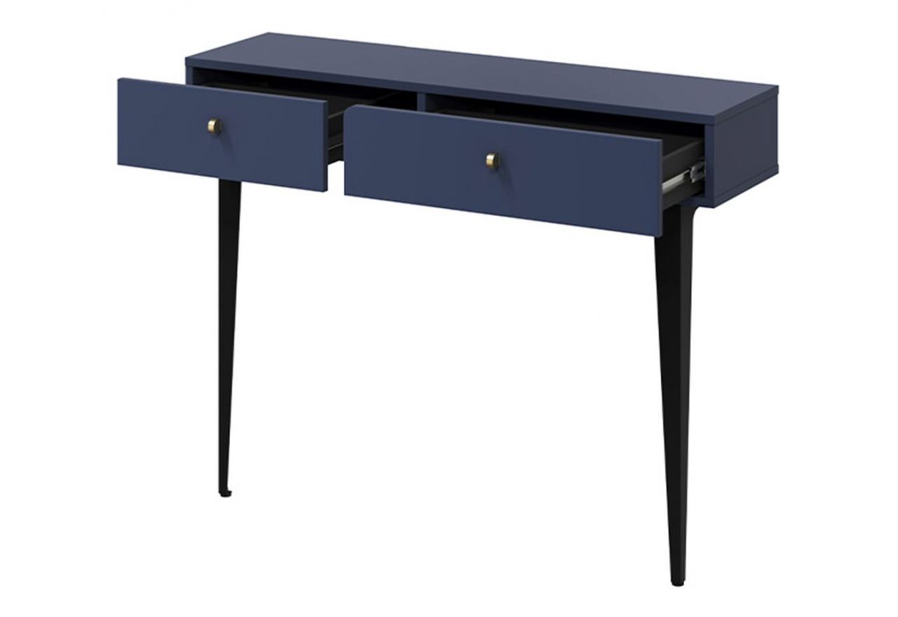 Konsola z szufladami CORSU do salonu i przedpokoju, na czarnych metalowych nogach