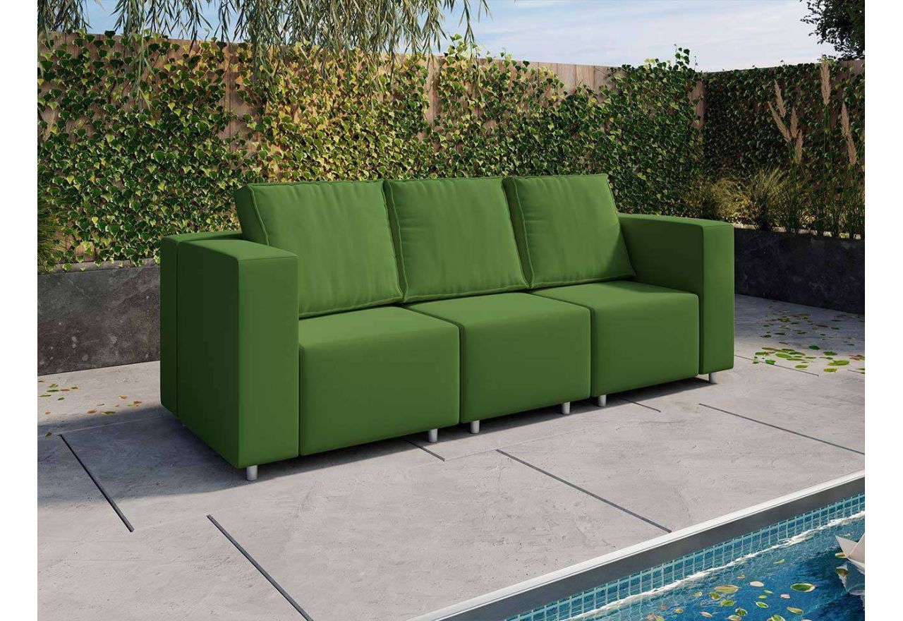Modna sofa trzyosobowa, kanapa ogrodowa modułowa z miękkimi poduszkami - zielony
