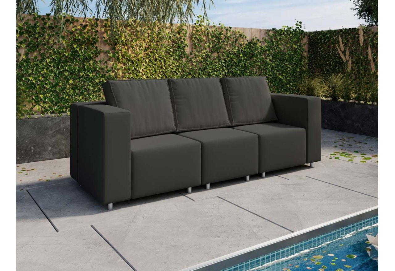 Funkcjonalna kanapa trzyosobowa na ogród i na taras, komplet wypoczynkowy na balkon - grafitowy