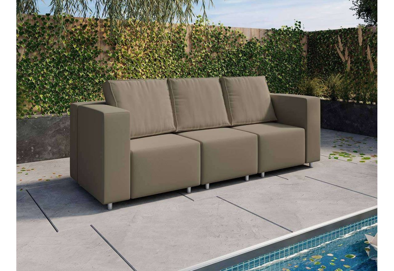 Sofa ogrodowa 3-osobowa, kanapa modułowa na taras i balkon, wodoodporna - oliwkowy