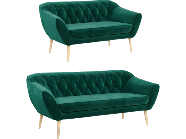 Zestaw wypoczynkowy do salonu w stylu skandynawskim - PIRS 3+2 butelkowa zieleń