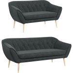 Dwuelementowy skandynawski zestaw wypoczynkowy ciemnoszary ze sprężynowymi sofami PIRS 3+2, plecionkowy