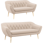 Skandynawski zestaw mebli wypoczynkowych do salonu PIRS 3+2 z dwoma sofami w welurowej beżowej tapicerce