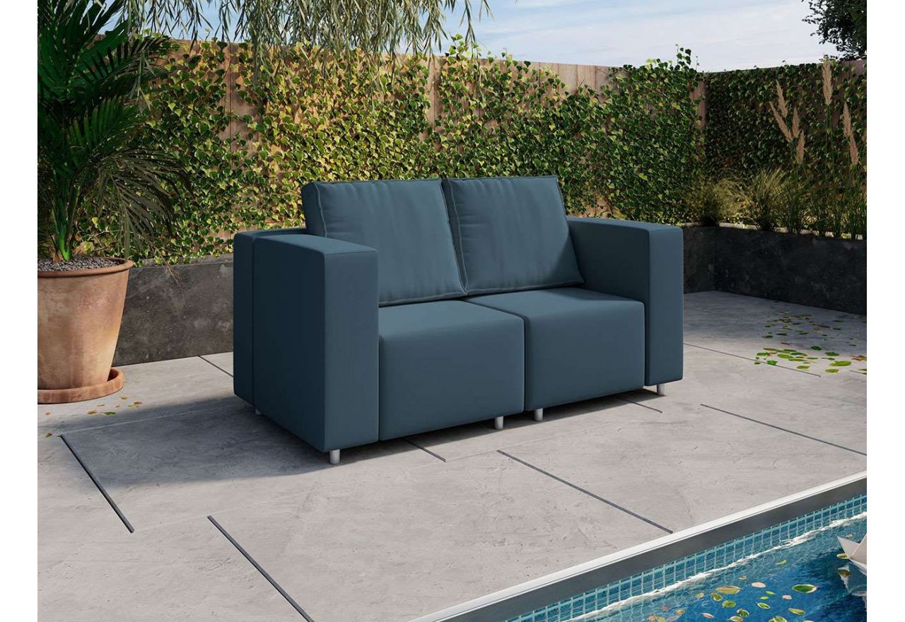 Komplet wypoczynkowy, dwuosobowa, tapicerowana kanapa na ogród, taras i patio - niebieski
