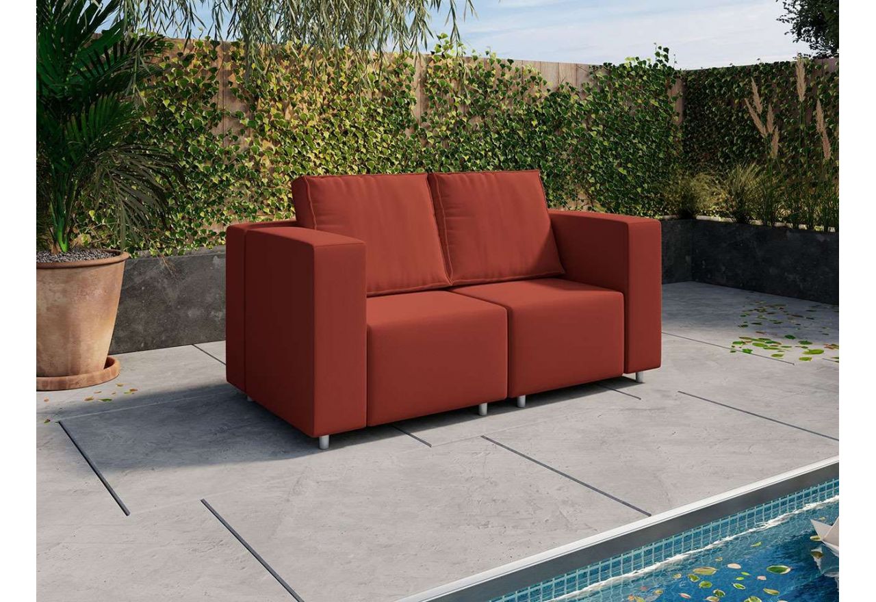 Modna sofa na taras, kanapa ogrodowa dwuosobowa na patio, wodoodporna - czerwony