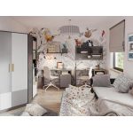 Jednodrzwiowa uchylna szafa z szufladą i otwartą wnęką PARIO 40 cm, grafit/buk ibsen/szary jasny