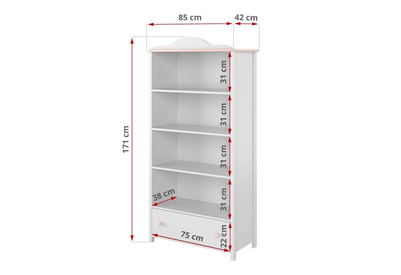Funkcjonalny zestaw mebli do pokoju dziecięcego z łóżkiem 90x200 cm NABLO biel alpejska/róż