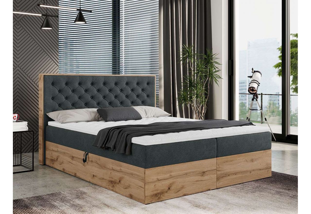 Dwuosobowe łóżko kontynentalne wysokie z pikowanym wezgłowiem i opcją zmiany tkaniny - ALBERO 3 160x200 ciemny szary