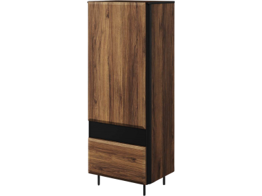 Stojąca szafka na książki 50 cm z szufladą LIMANO do salonu, regał na czarnych, metalowych nogach, dąb catania