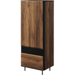 Stojąca szafka na książki 50 cm z szufladą LIMANO do salonu, regał na czarnych, metalowych nogach, dąb catania