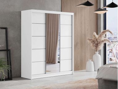 Szafa przesuwna 180 cm MACEDONIA biała, trzydrzwiowa z lustrem i opcją rozbudowy o oświetlenie LED