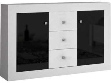 Dwudrzwiowa komoda do sypialni z szufladami - RAMO Biały mat / Czarny połysk