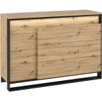 Praktyczna komoda 130 cm do salonu i sypialni FIBARO, z oświetleniem LED i pojemnymi szufladami, dąb artisan