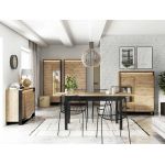 Praktyczna komoda 130 cm do salonu i sypialni FIBARO, z oświetleniem LED i pojemnymi szufladami, dąb artisan