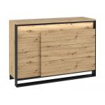 Praktyczna komoda 130 cm do salonu i sypialni FIBARO, z oświetleniem LED i pojemnymi szufladami, dąb artisan