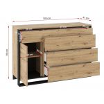 Praktyczna komoda 130 cm do salonu i sypialni FIBARO, z oświetleniem LED i pojemnymi szufladami, dąb artisan