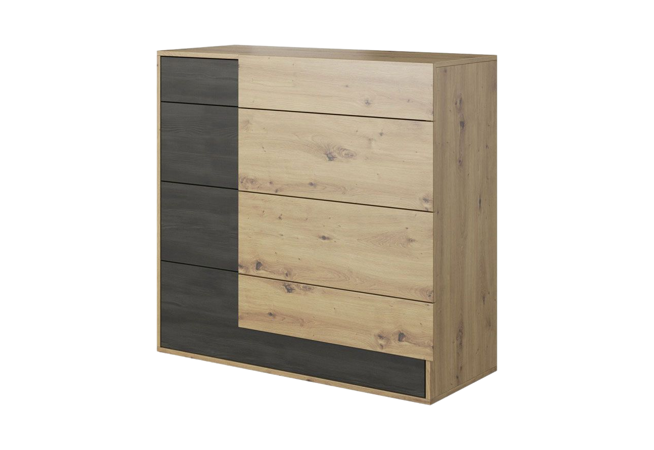 Komoda z czterema szufladami do sypialni w nowoczesnym stylu i kolorystyce - BALSA Dąb Artisan / Sosna czarna norweska